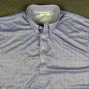 Collars & Co Dress Collar Polo Shirt Mens Large Purple Blue Checkered Plaid